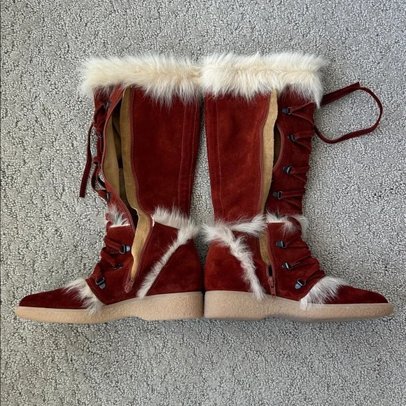 Vintage Coach Andi Knee High Rust Suede Fur Trimmed Boots in Women’s Size 6.5